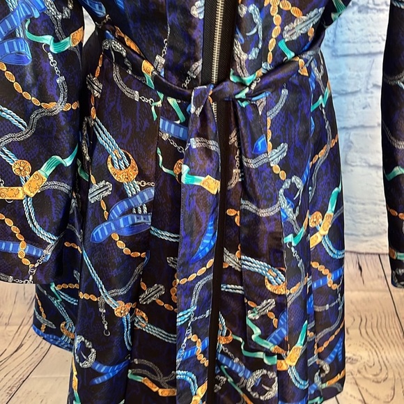 Samuel Dong Navy and Gold Patterned Trench Coat Size Small Double Zipper - Picture 4 of 12
